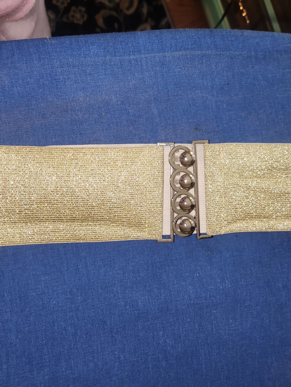 Gold Elastic Fashion Waist Belt with Decorative Metal Clasp